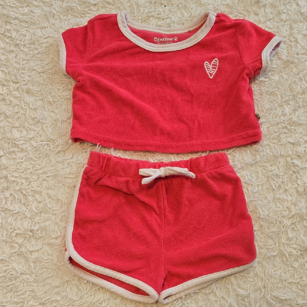 BearPaw Hot Pink Terry Two-Piece Lounge Set with White Trim